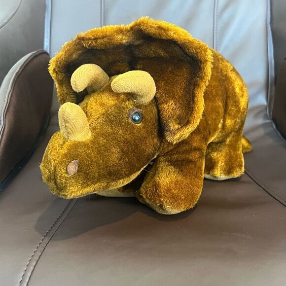 Dakin Dinosaur Plush Stuffed Animal Triceratops 10” Brown Vintage 1980 Plushy - Picture 1 of 9